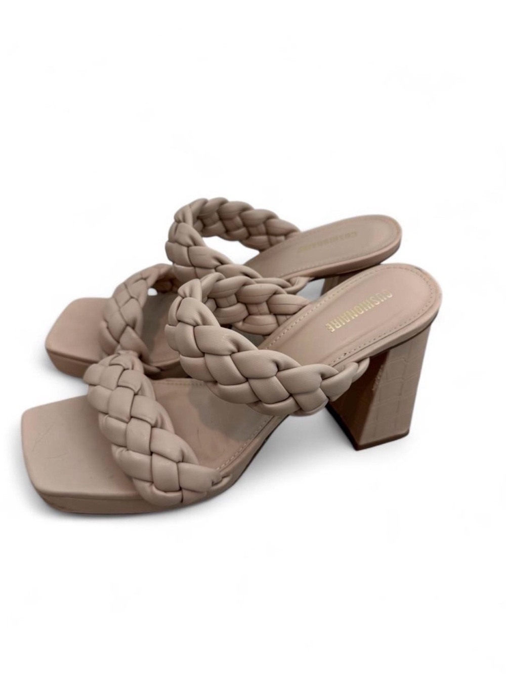 Braided Strap Block Heel Sandals - Nude